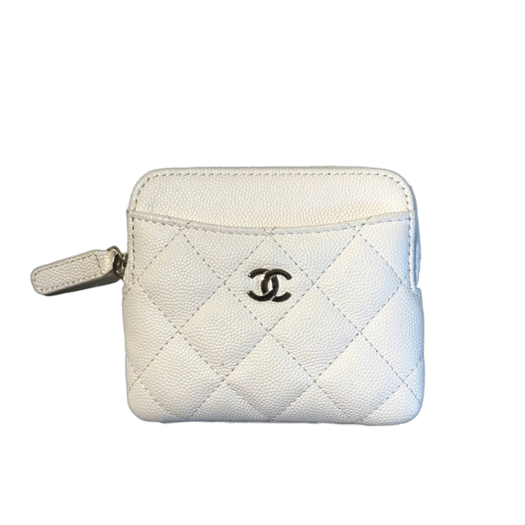 CHANEL - Matelasse CC Logo Zip Coin Purse - WHITE
