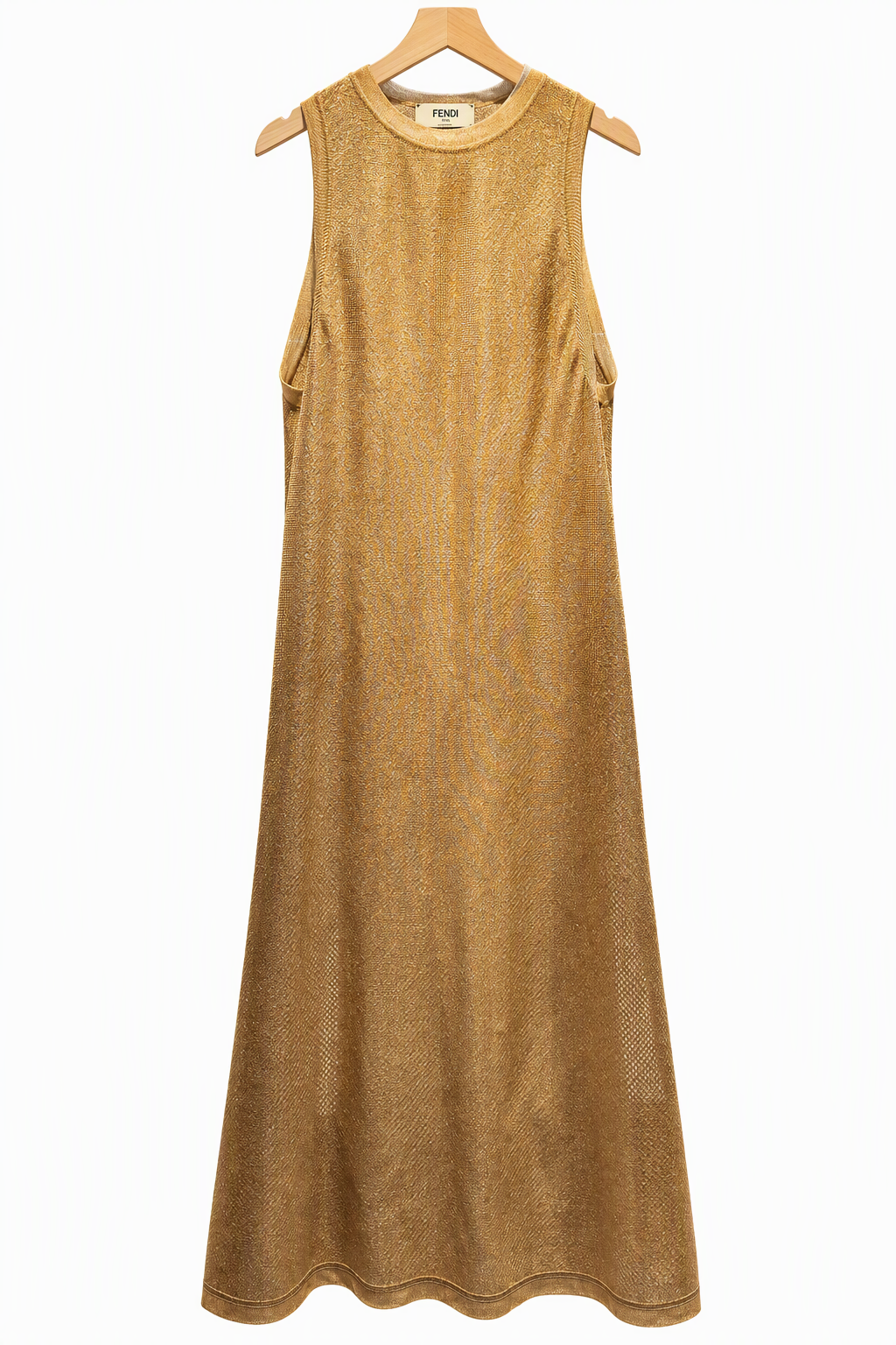 FENDI - Metallic Sheer Knit Layered Long Dress - GOLD Size 40
