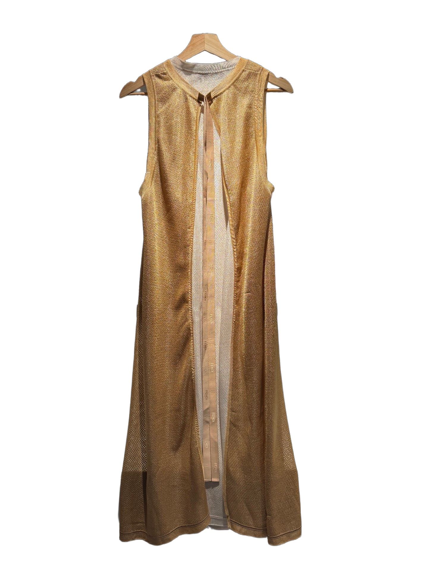 FENDI - Metallic Sheer Knit Layered Long Dress - GOLD Size 40