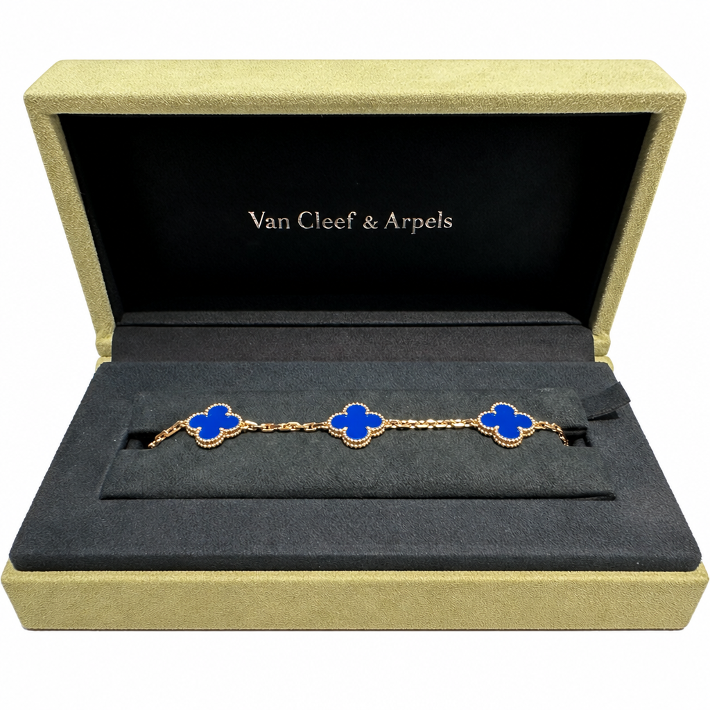 Van Cleef & Arpels - Vintage Alhambra 5 motifs BRACELET - 750YG - BLUE AGATE
