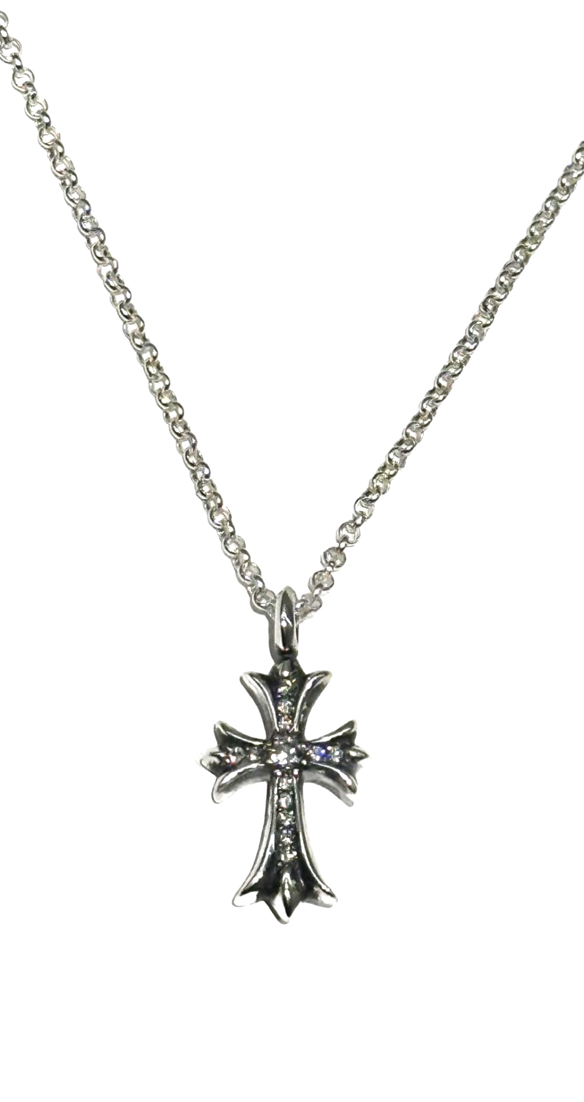 CHROME HEARTS - Tiny CH Cross Charm Pave Diamonds with Roll Chain